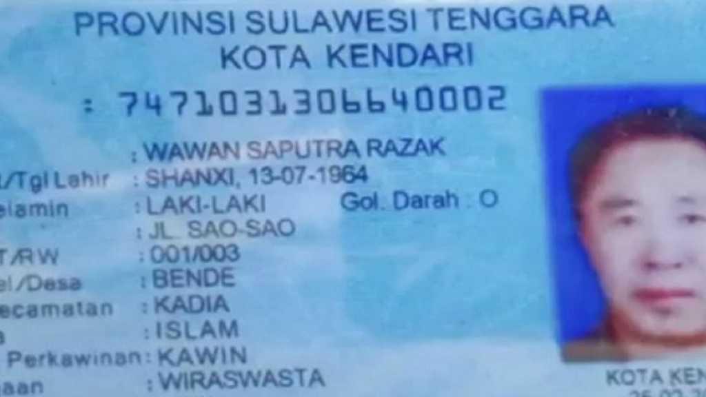 Viral Beredar e-KTP WNA Asal China Atas Nama Wawan Saputra Razak di Sultra