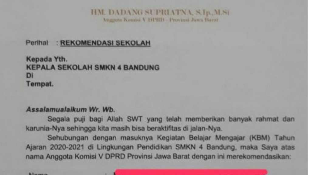 Heboh Surat Rekomendasi Berkop DPRD Jabar untuk PPDB Siswa di Bandung