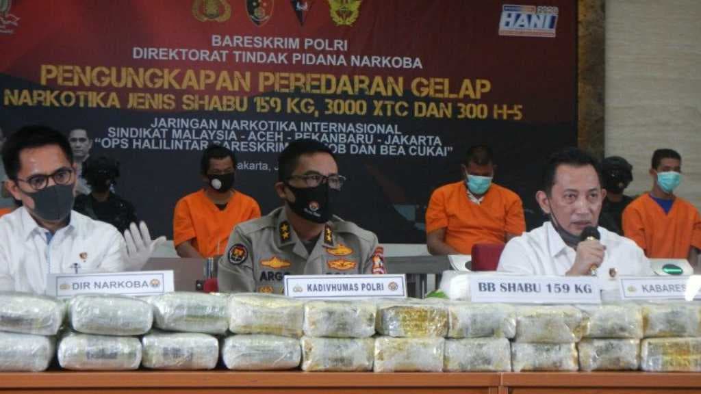 Bareskrim Polri Gagalkan Peredaran 159 Kilogram Sabu dari China