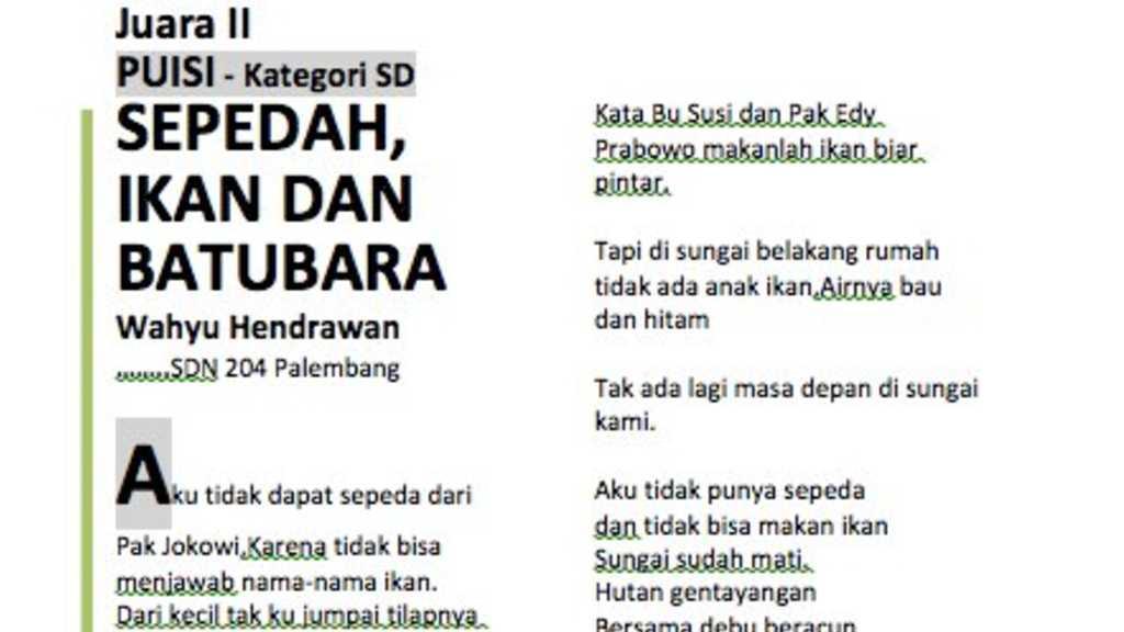 Lewat Sebuah Puisi, Siswa SD Ini Sindir Jokowi: Sepeda, Ikan, dan Batubara