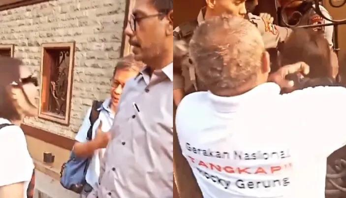 Rocky Gerung Terhuyung Didorong Perempuan yang Protes Usai Jalani Pemeriksaan di Bareskrim Polri