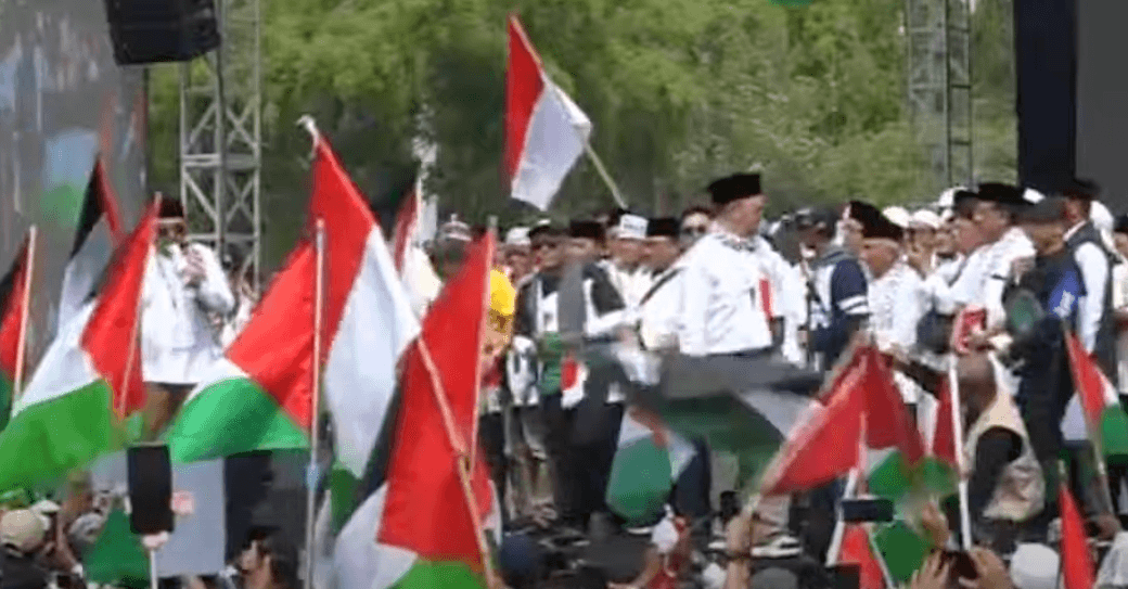 Banyak Bendera Indonesia dan Palestina Berkibar di Monas