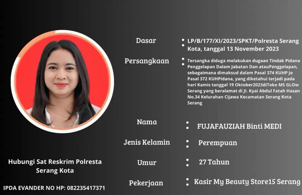 Sempat Buron, Polisi Tangkap Kasir di Serang Tilap Uang Toko Kosmetik Rp1,3 Miliar