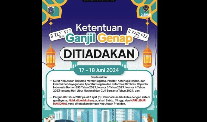 Pemprov DKI Tiadakan Ganjil Genap Saat Libur Iduladha 2024