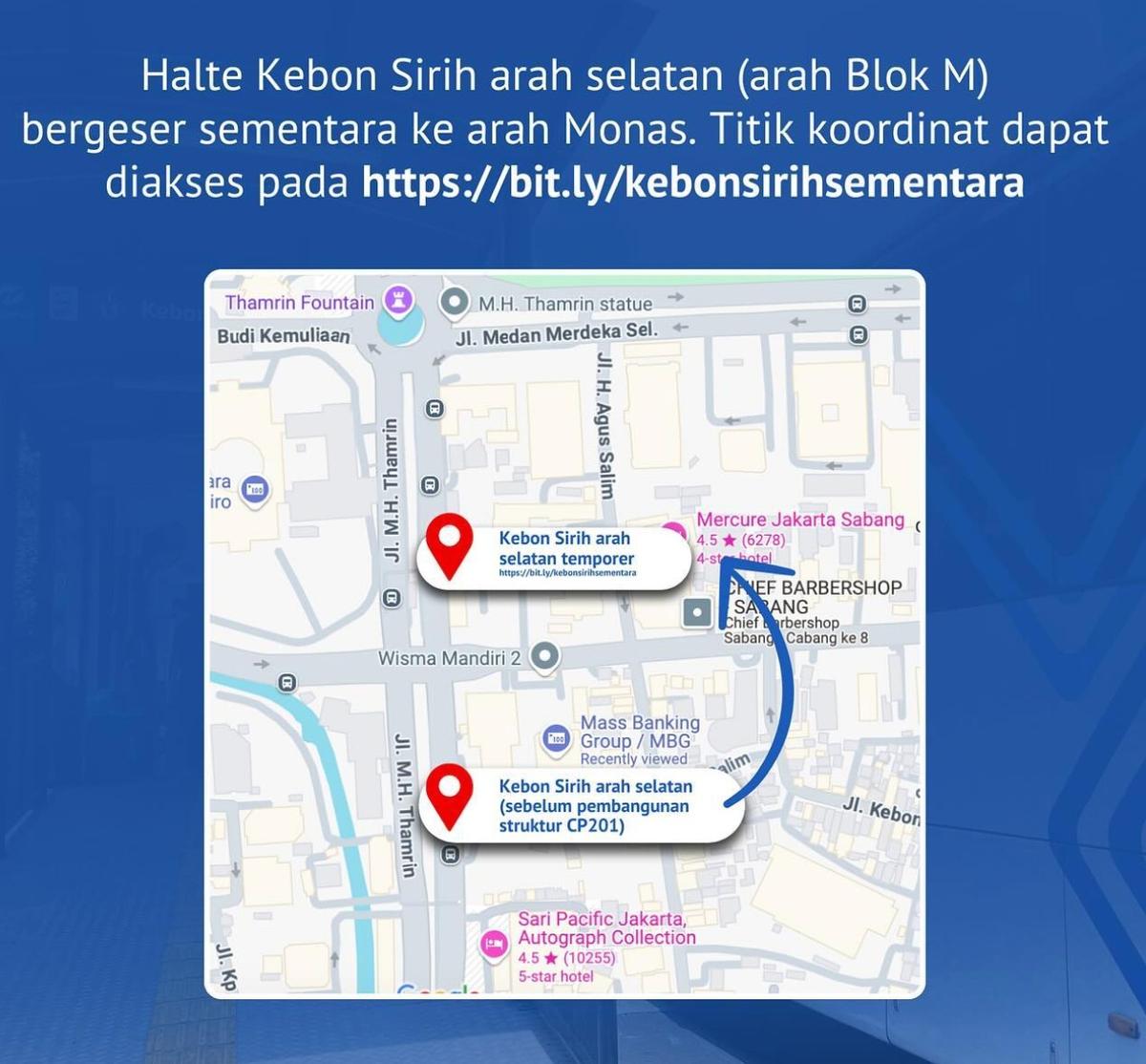 TransJakarta Geser Lokasi Halte Kebon Sirih Imbas Proyek MRT