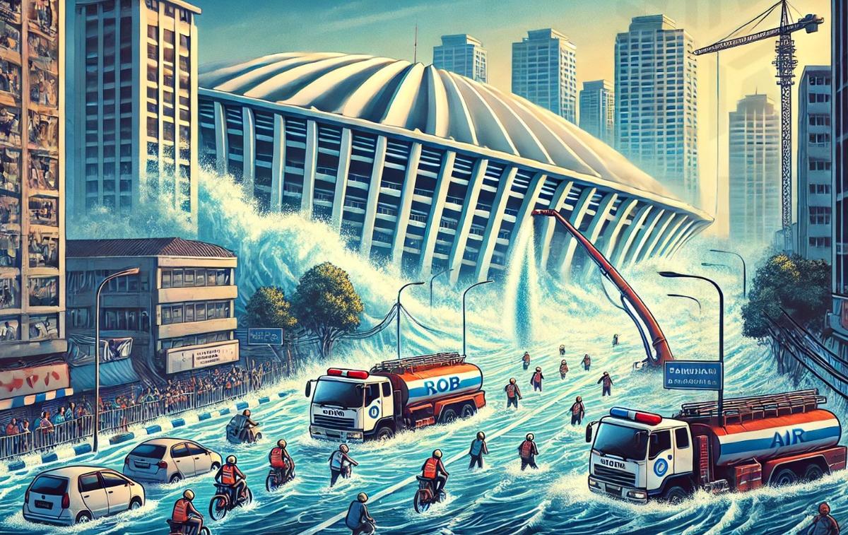 Stadion JIS Dikepung Banjir Rob, Jalan Depan Kompleks Terendam