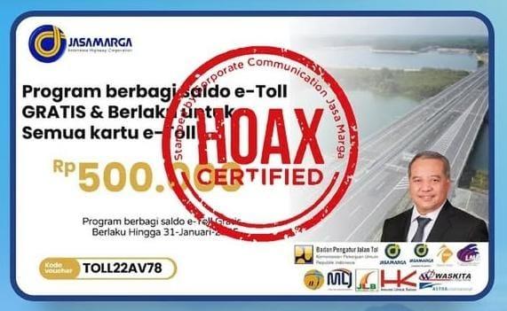 Jasa Marga Imbau Masyarakat Waspada Penipuan Program E-Toll Gratis Rp500 Ribu