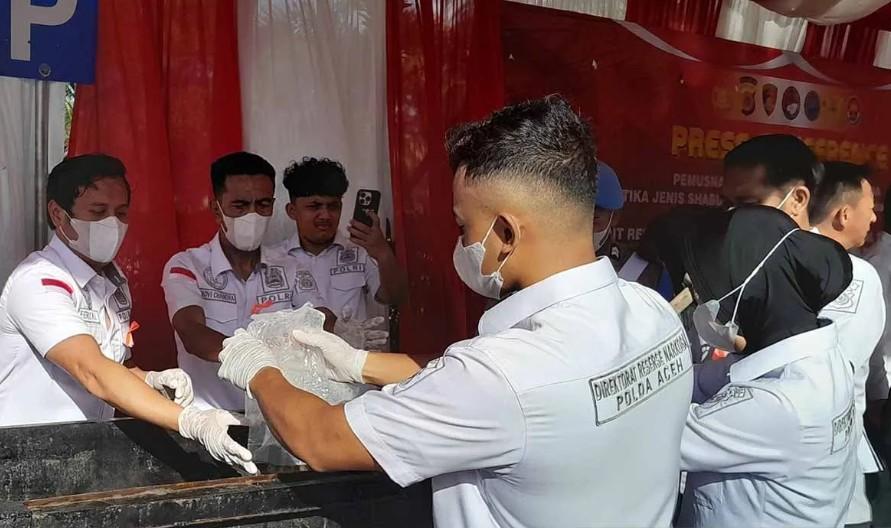 Polda Aceh Musnahkan 80,5 Kilogram Sabu dan 1,3 Ton Ganja Hasil Penindakan Tiga Bulan Terakhir