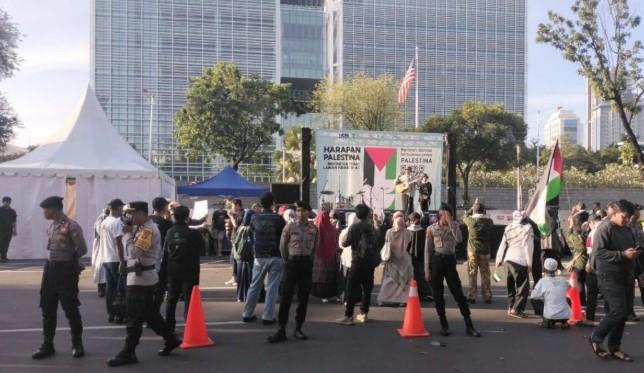 Unjuk Rasa Harapan Palestina di Depan Kedubes AS, Polisi Terapkan Rekayasa Lalu Lintas Situasional