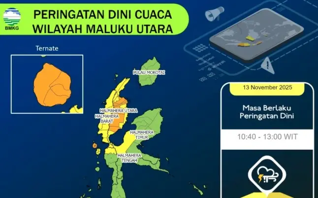BMKG: Maluku Utara Berpotensi Dilanda Cuaca Ekstrem 13–19 November, Masyarakat Diminta Waspada