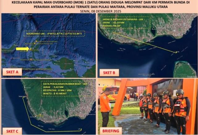 SAR Ternate Cari Pria Diduga Lompat dari KM Permata Bunda di Perairan Maitara–Ternate