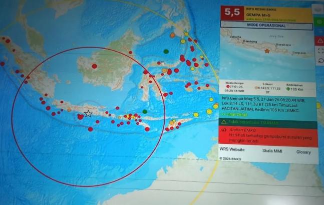 Gempa Magnitudo 5,5 Guncang Pacitan, Picu Kepanikan dan Insiden Ringan di Sejumlah Daerah