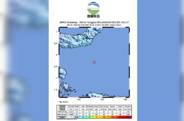 Gempa M4,8 Guncang Teluk Tomini, BMKG Pastikan Tidak Berpotensi Tsunami