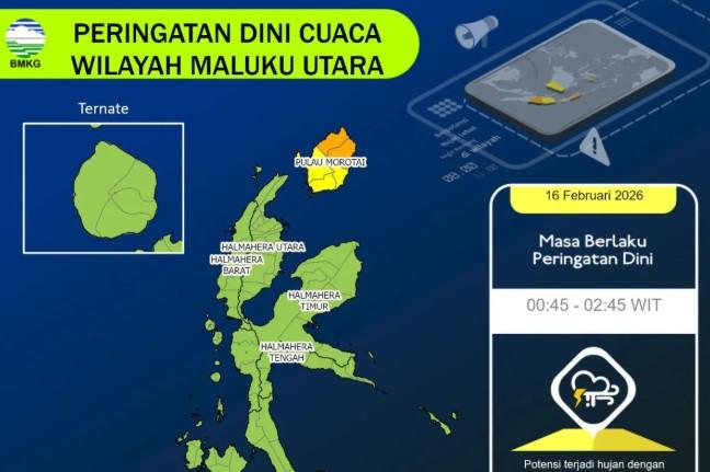 BMKG Ternate Peringatkan Potensi Hujan Lebat dan Dampak Hidrometeorologi di Maluku Utara 16–22 Februari 2026