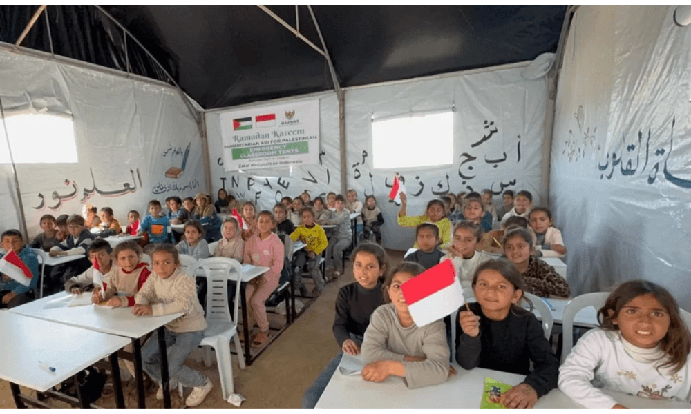 Baznas Bangun Tujuh Tenda Kelas Darurat untuk Anak-anak Gaza Utara