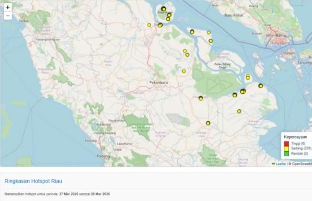 BMKG Deteksi 213 Titik Panas di Riau, Bengkalis dan Pelalawan Jadi Wilayah Terbanyak
