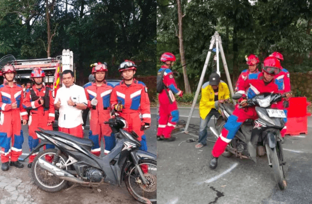 Evakuasi Motor Terperosok di Jalan Amblas Lenteng Agung Berlangsung Hingga Pagi, Damkar Jakarta Selatan Kerahkan Tim Rescue