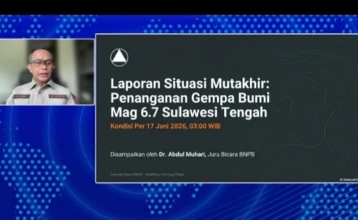 BNPB Tegaskan Gempa Magnitudo 6,7 di Sulawesi Tengah Tidak Picu Tsunami
