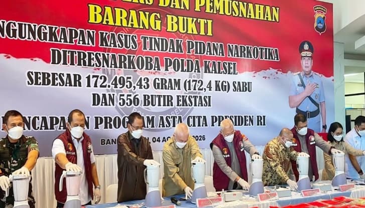 Polda Kalsel Musnahkan 172,4 Kilogram Sabu, 39 Tersangka Ditangkap dalam Dua Bulan