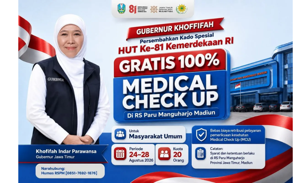 Khofifah Menggratiskan MCU di RS Paru Manguharjo sebagai Kado HUT Ke-81 RI