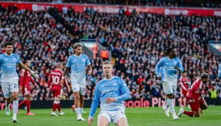 Manchester City Hajar Liverpool 3-0 di Anfield, Haaland Cetak Gol dan The Citizens Rebut Puncak Klasemen Liga Inggris