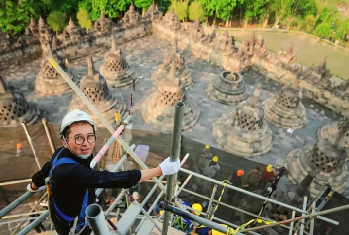 Menbud Fadli Zon Pastikan Pemugaran Puncak Stupa Borobudur Sesuai Kaidah Konservasi, Temukan Pergeseran Batu dan Rekahan