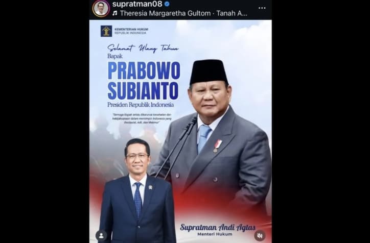 Prabowo Genap Berusia 75 Tahun, Menkum Supratman Berharap Indonesia Semakin Maju, Berdaulat, dan Sejahtera