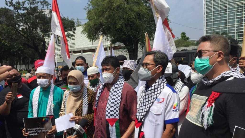 Aksi Bela Palestina di Kedubes AS, KSPI Surati Joe Biden Hentikan Agresi Militer Israel