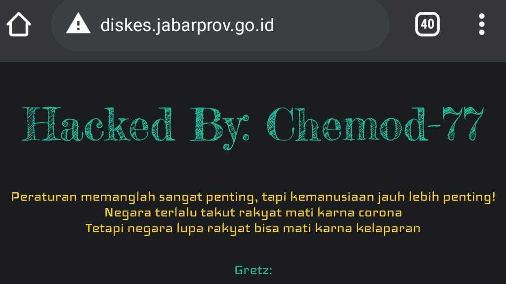 Kebobolan! Situs Dinkes Jabar Diretas, Hacker Tulis Pesan Tolak PPKM untuk Pemerintah