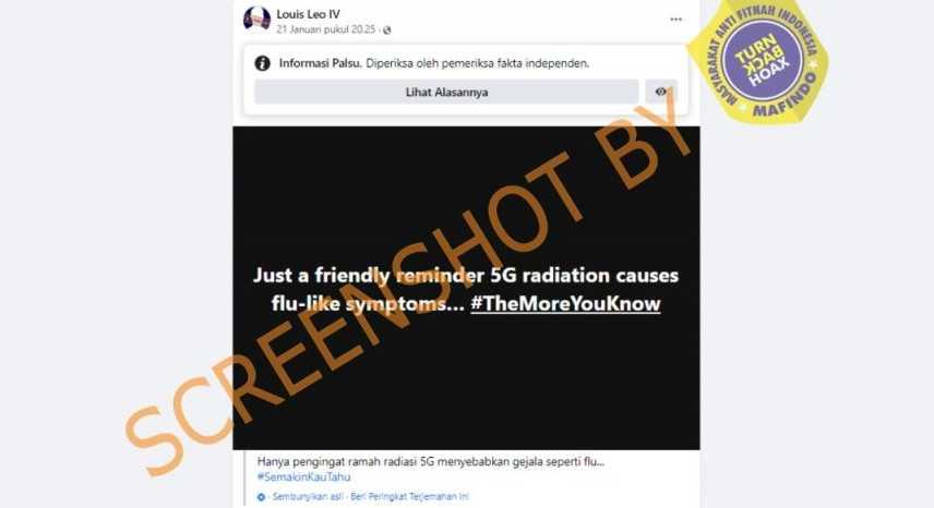Radiasi 5G Menyebabkan Gejala Mirip Flu? Cek Faktanya