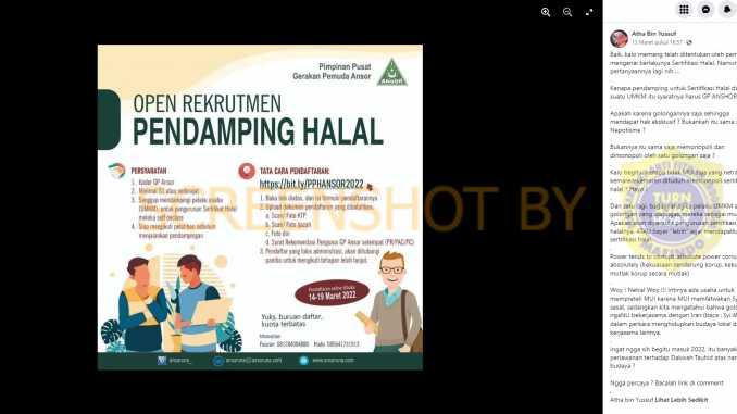 Dibuka Lowongan Pendamping Sertifikasi Halal, Syaratnya Harus Anggota GP Ansor, Cek Faktanya