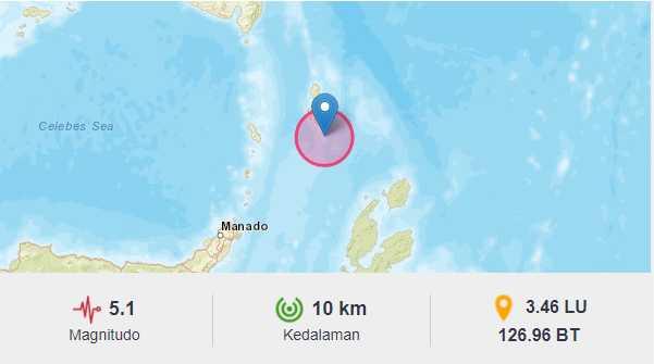 Gempa Bumi Magnitudo 5,1 Guncang Melonguane Sulut