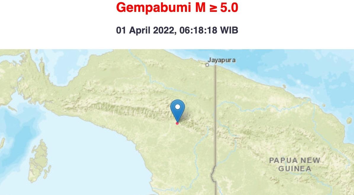 Gempa Magnitudo 5,3 Guncang Tenggara Yakuhimo Papua