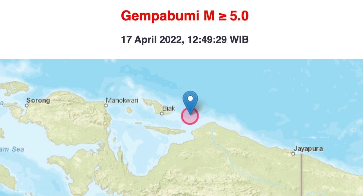 Gempa Magnitudo 5,8 Guncang Kepulauan Yapen, Papua Siang Ini