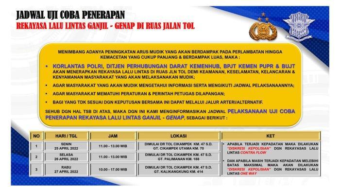 Uji Coba Ganjil-Genap di Jalan Tol Dilakukan Korlantas Polri Besok, Ini Jadwalnya