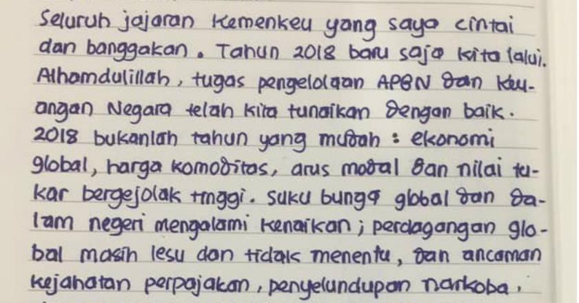 Tulisan Tangan Sri Mulyani Jadi Viral, Netizen: Bebas Typo!