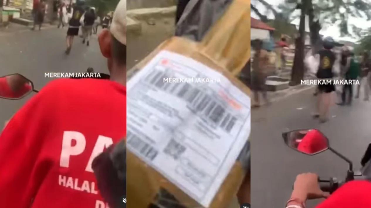 Viral Kurir Antar Paket Terobos Aksi Tawuran, Warganet: Yang Penting Sampai Tujuan!