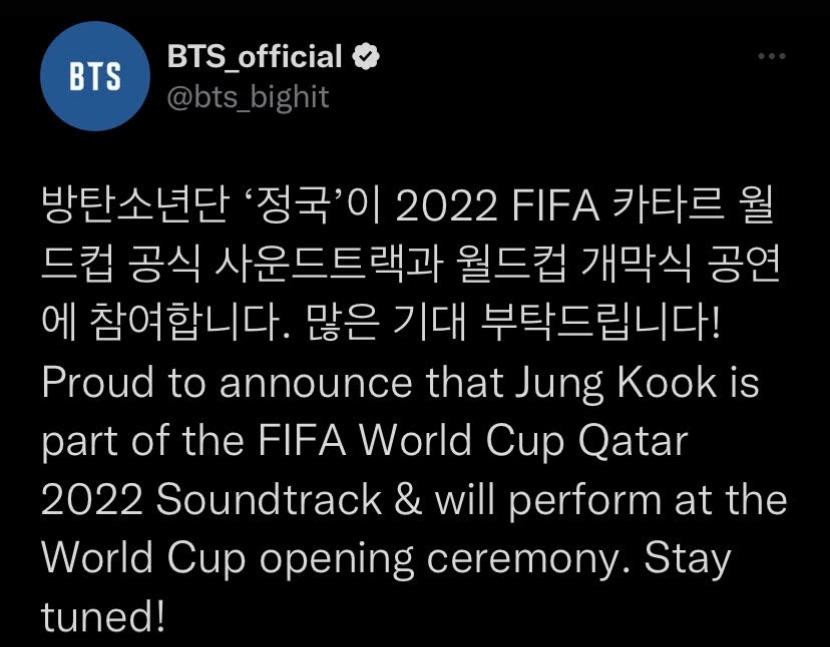 Jungkook BTS Bakal Tampil di Pembukaan Piala Dunia FIFA 2022